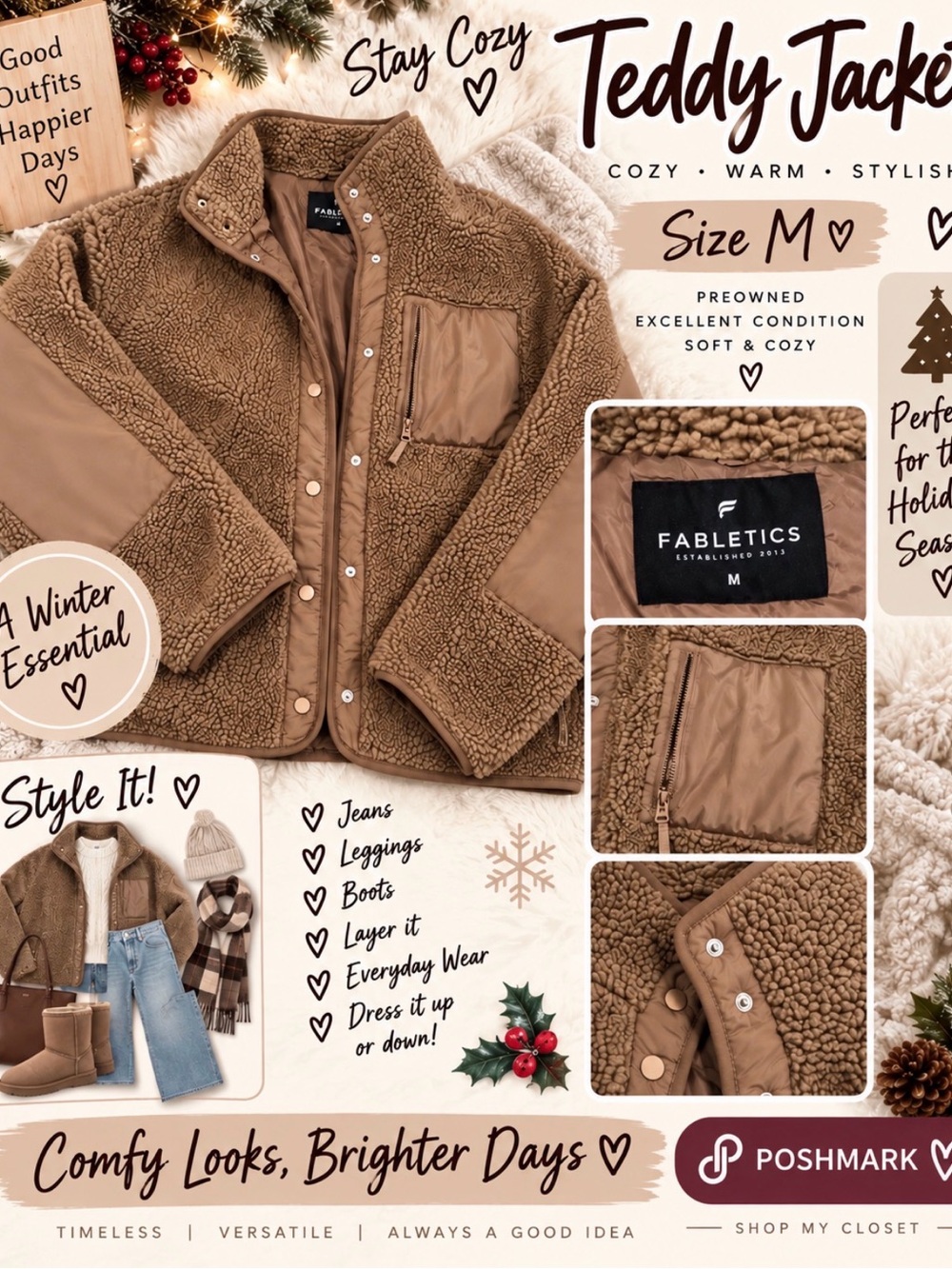 Fabletics Kids Teddy Puffer Jacket - Brown